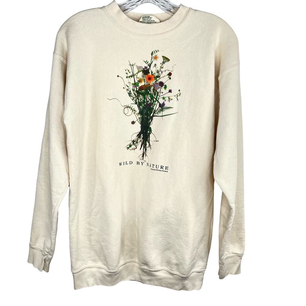 Vintage 1995 Plant The Earth Wild by Nature Cream Flower Sweatshirt M USA Made